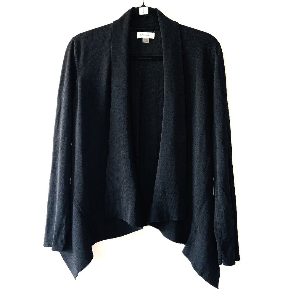 Calvin Klein Womens Black Open Front Y2K Elegant Shawl Cardigan Sweater Size PXL